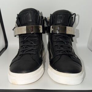 Black High-Top Sneakers with Silver Accents